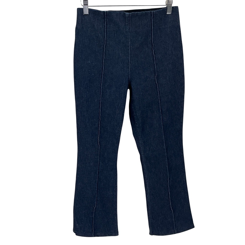 SPANX Jean Leggings Women M Dark Indigo Flare Cropped High Rise Seam Casual